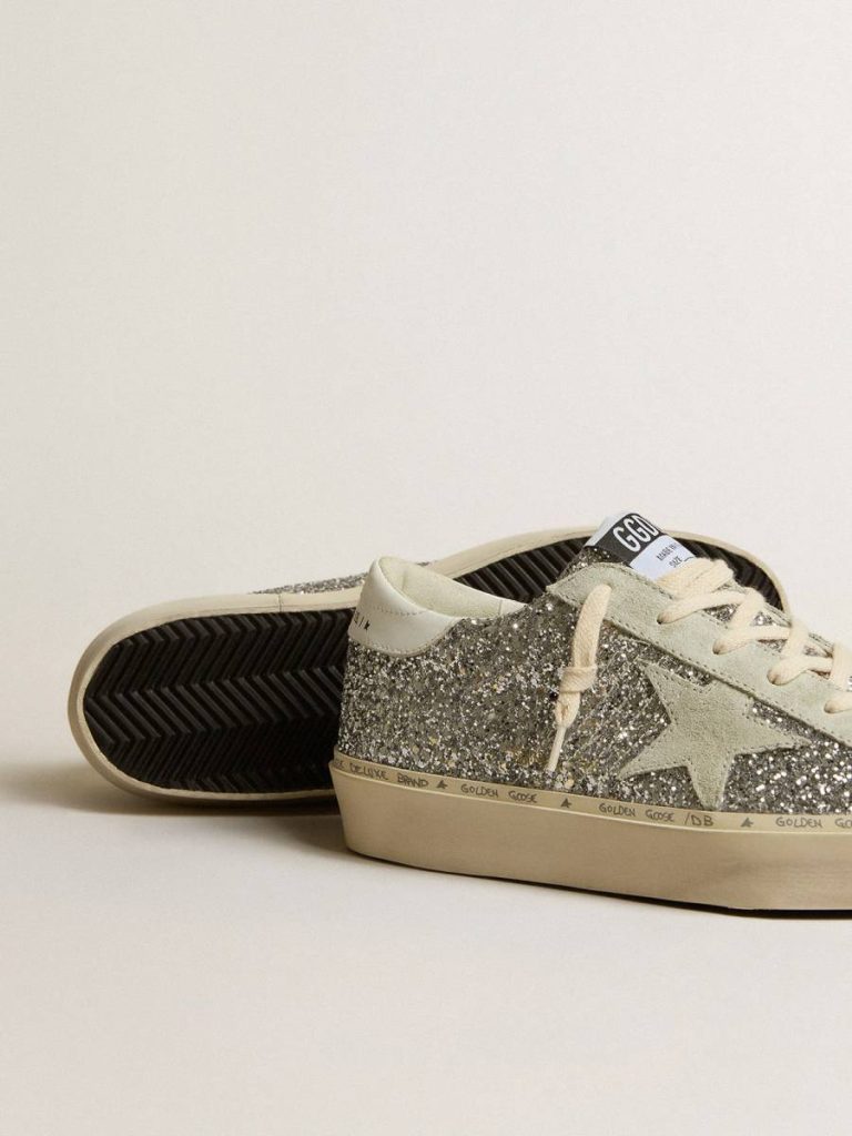 Hi Star Golden Goose Women's Hi Star In Silver Glitter With Suede Star And White Heel Tab Women - 3