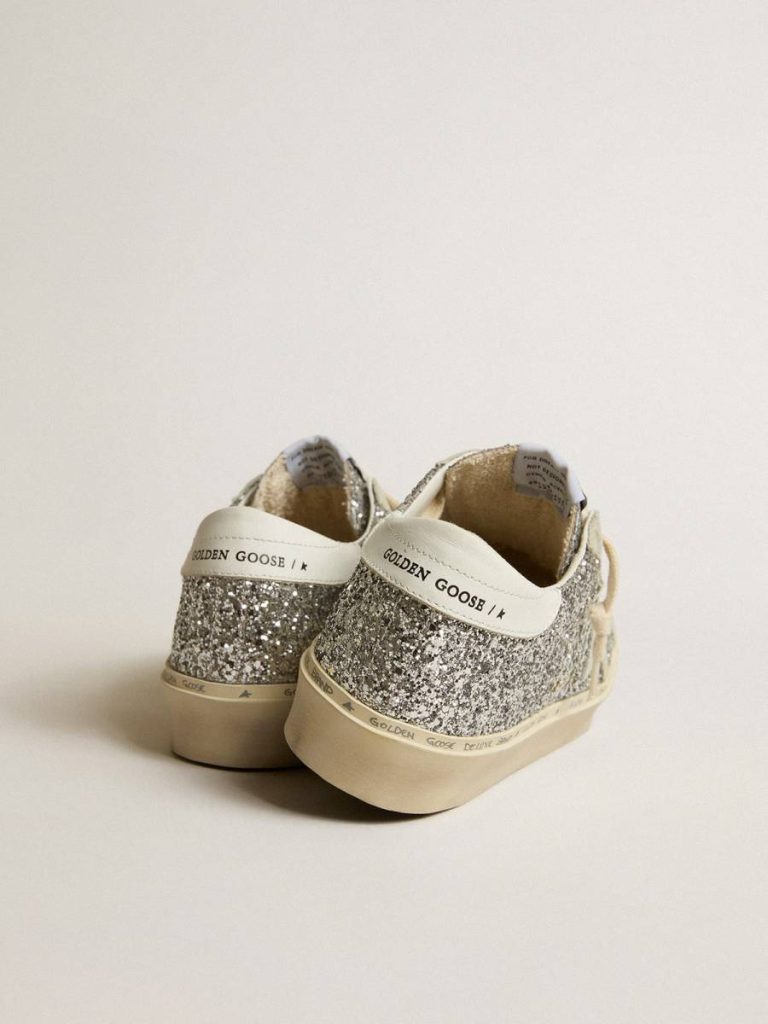Hi Star Golden Goose Women's Hi Star In Silver Glitter With Suede Star And White Heel Tab Women - 4