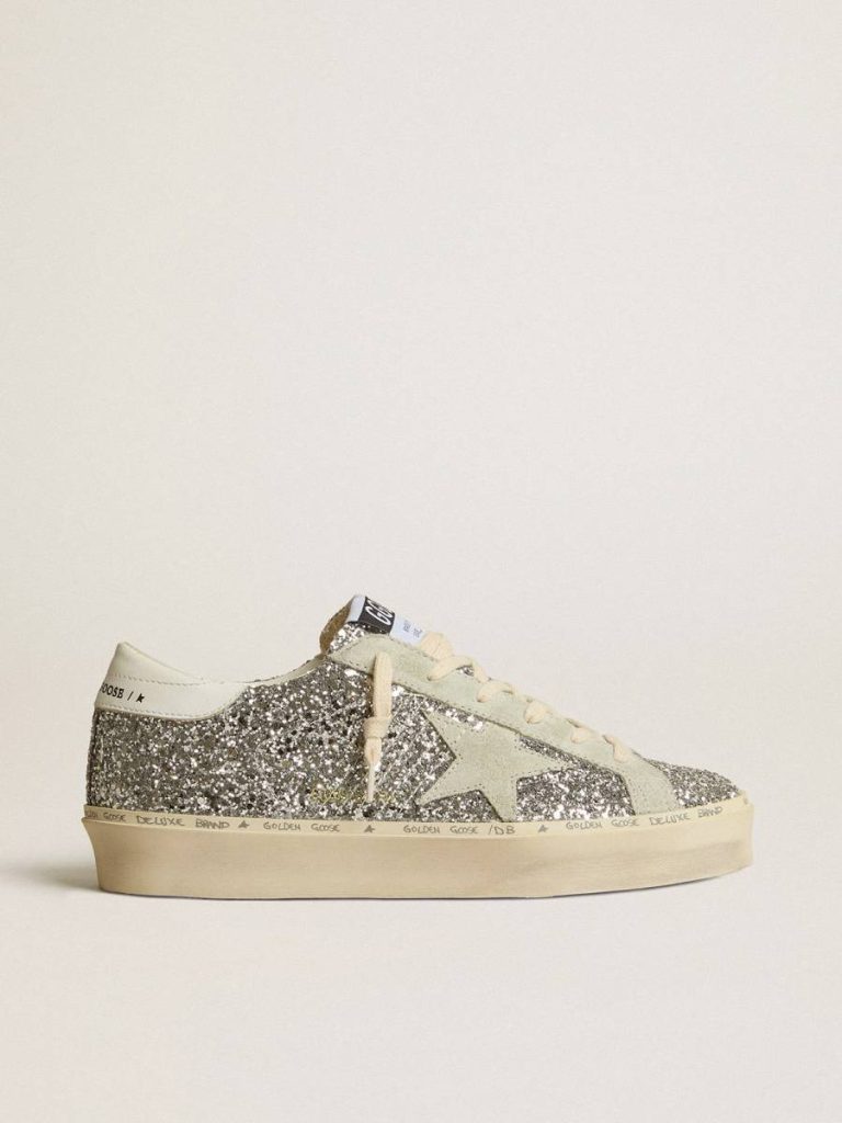 Hi Star Golden Goose Women's Hi Star In Silver Glitter With Suede Star And White Heel Tab Women - 1
