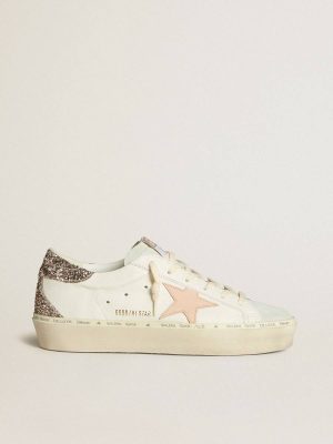 Hi Star Hi Star In White Nappa With Pink Leather Star And Glitter Heel Tab Women Golden Goose - 1
