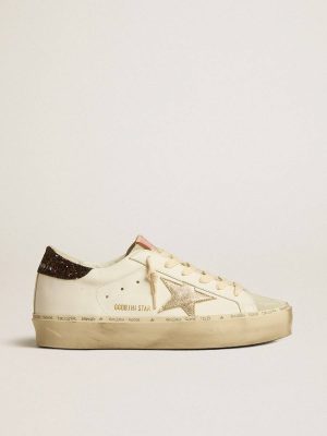 Hi Star With Platinum Metallic Leather Star And Glitter Heel Tab Women Hi Star Golden Goose - 1