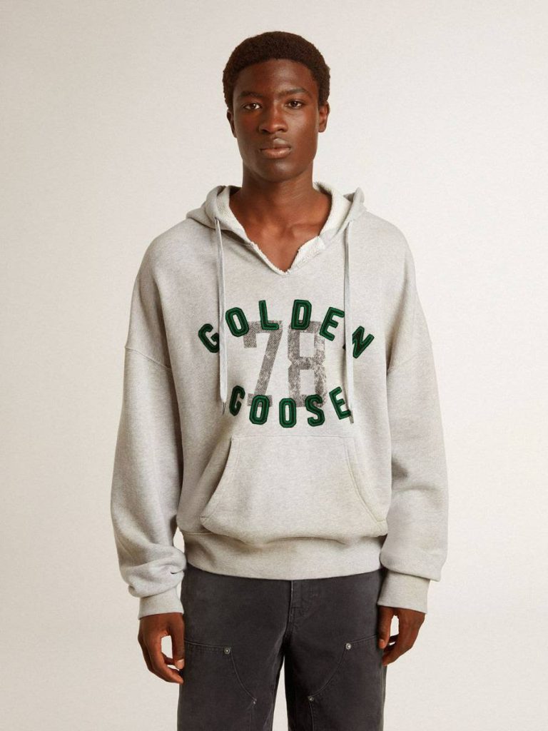 Hooded Sweatshirt In Worn Gray With Embroidered Vintage Logo Golden Goose Sweatshirts Women Gray - 2