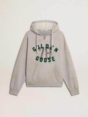 Hooded Sweatshirt In Worn Gray With Embroidered Vintage Logo Golden Goose Sweatshirts Women Gray - 1