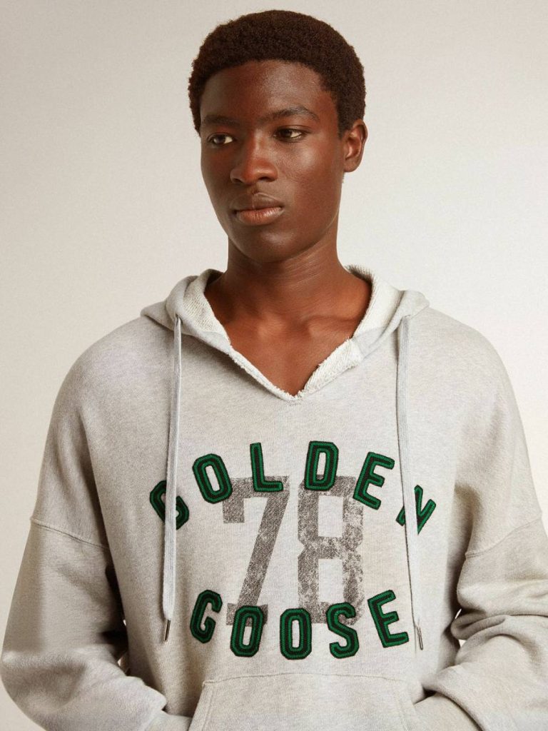 Hooded Sweatshirt In Worn Gray With Embroidered Vintage Logo Golden Goose Sweatshirts Women Gray - 5