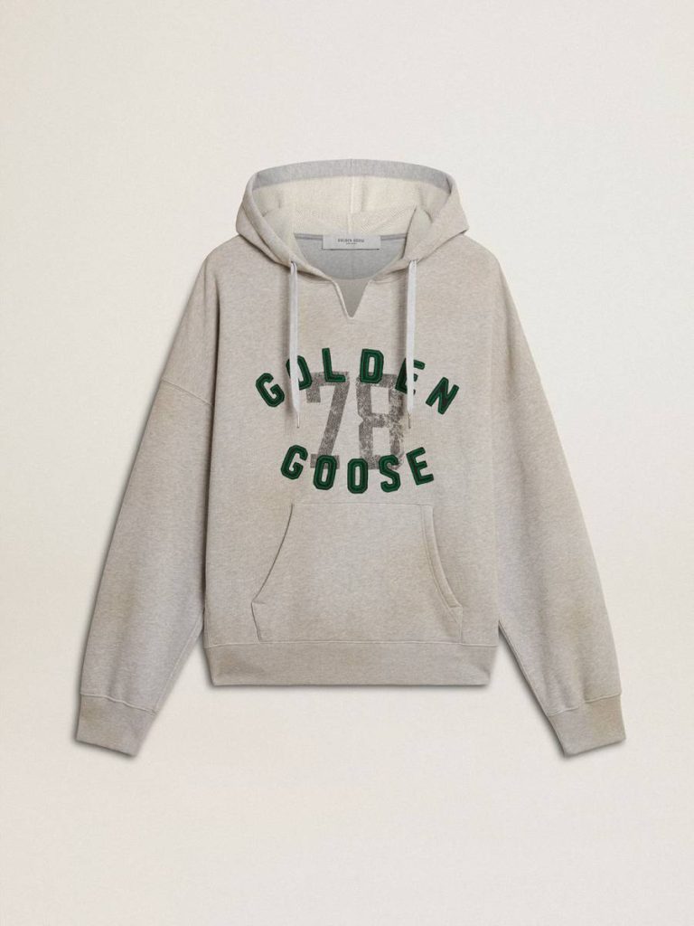 Hooded Sweatshirt In Worn Gray With Embroidered Vintage Logo Golden Goose Sweatshirts Women Gray - 1