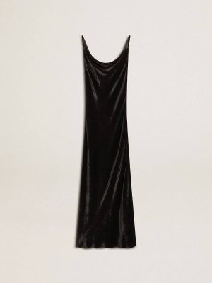 Ivory Black Golden Goose Women Women's Black Velvet-Effect Slip Dress Dresses & Jumpsuits - 1