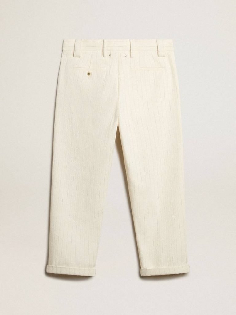 Jeans & Pants Aged White Cotton Pinstripe Chino Pants Golden Goose Men Aged White - 5