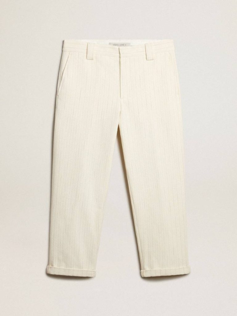 Jeans & Pants Aged White Cotton Pinstripe Chino Pants Golden Goose Men Aged White - 1