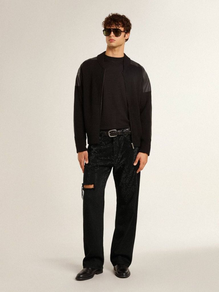 Jeans & Pants Black Golden Goose Men's Black Jeans With A Loose Fit And Gradient Effect All-Over Crystals Men - 3