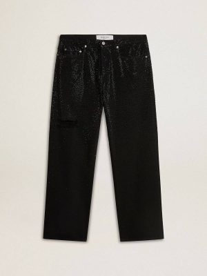Jeans & Pants Black Golden Goose Men's Black Jeans With A Loose Fit And Gradient Effect All-Over Crystals Men - 1