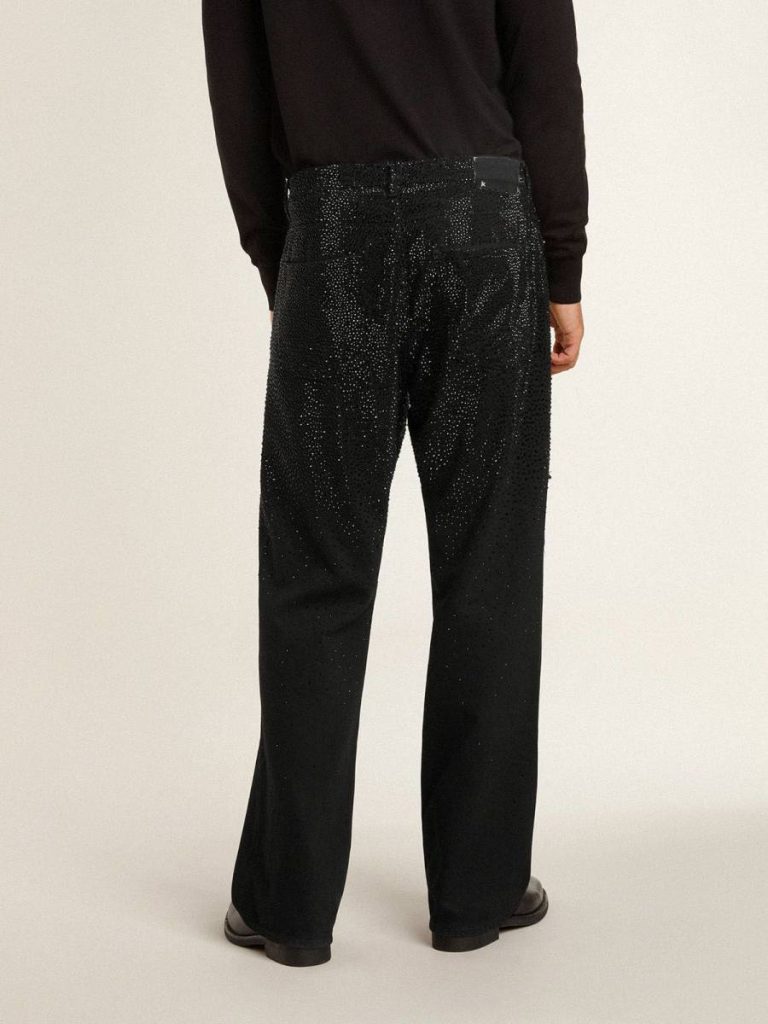 Jeans & Pants Black Golden Goose Men's Black Jeans With A Loose Fit And Gradient Effect All-Over Crystals Men - 4