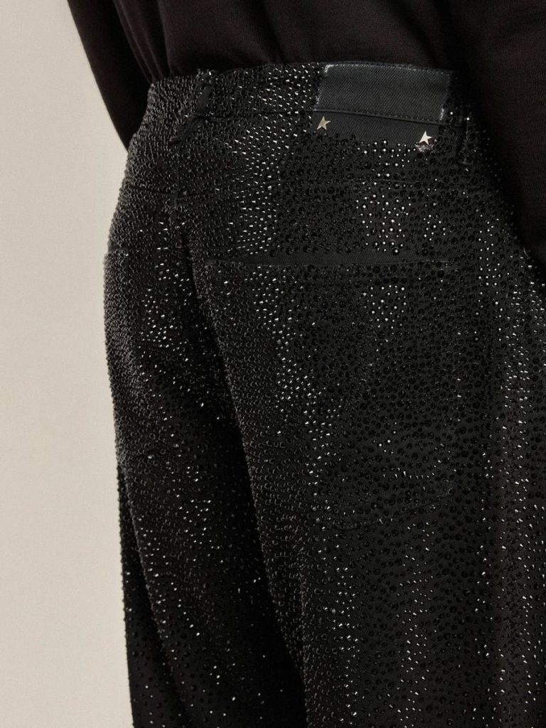 Jeans & Pants Black Golden Goose Men's Black Jeans With A Loose Fit And Gradient Effect All-Over Crystals Men - 5