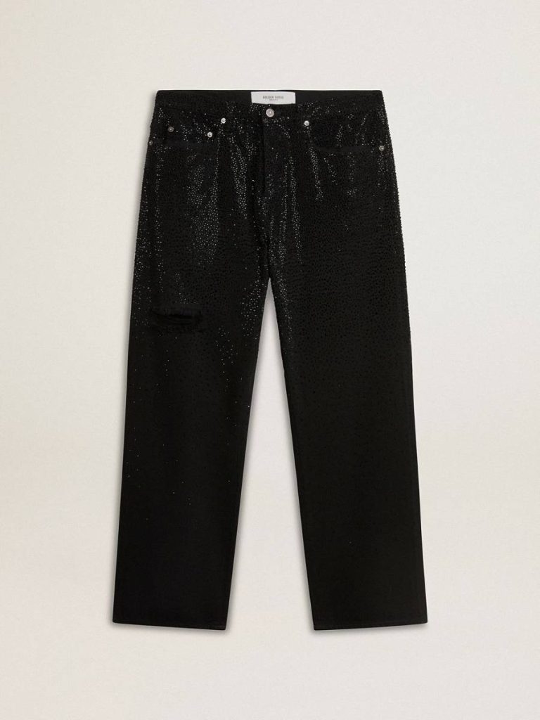 Jeans & Pants Black Golden Goose Men's Black Jeans With A Loose Fit And Gradient Effect All-Over Crystals Men - 1
