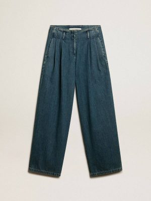 Jeans & Pants Blue Golden Goose Women’s Blue Cotton Pleated Pants Women - 1