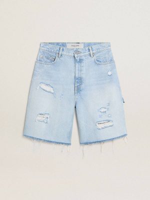 Jeans & Pants Golden Goose Light Blue Women Women's Bermuda Shorts In Lived-In Effect Denim - 1