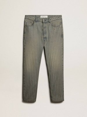 Jeans & Pants Golden Goose Men's Gray Pants In Striped Denim Gray Men - 1