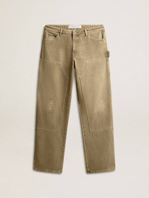 Jeans & Pants Light Olive Women's Distressed-Effect Cotton Pants Women Golden Goose - 1