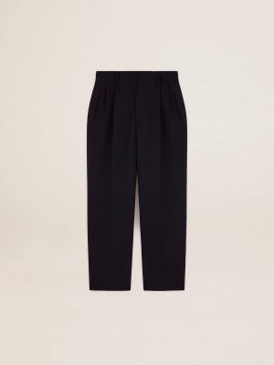 Jeans & Pants Men's Wide Leg Pants In Dark Blue Wool Dark Blue Men Golden Goose - 1