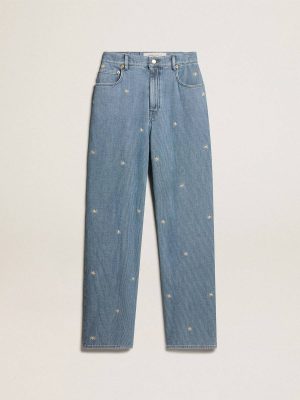 Jeans & Pants Women’s Cotton Denim Pants With Floral Embroidery Light Blue Women Golden Goose - 1