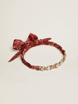 Jewelry Golden Goose Antique Gold Women Women's Necklace In Antique Gold Color With Crystals And Printed Scarf - 1