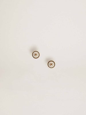 Jewelry Golden Goose White And Antique Gold Women Women's Stud Earrings In Antique Gold Color - 1