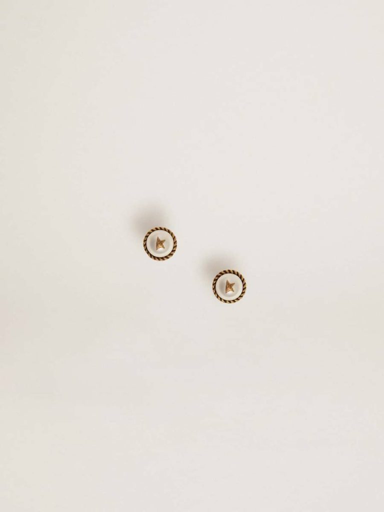 Jewelry Golden Goose White And Antique Gold Women Women's Stud Earrings In Antique Gold Color - 1