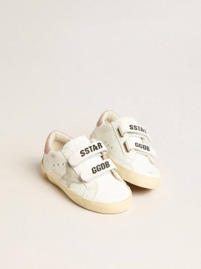Junior Old School In Leather With Gray Suede Star And Old Rose Heel Tab Little Girls (1-3 Years) Kids Golden Goose - 2