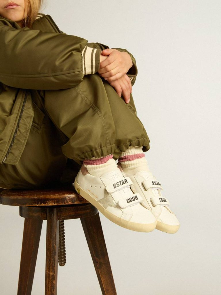 Junior Old School In Leather With Gray Suede Star And Old Rose Heel Tab Little Girls (1-3 Years) Kids Golden Goose - 3
