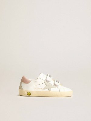 Junior Old School In Leather With Gray Suede Star And Old Rose Heel Tab Little Girls (1-3 Years) Kids Golden Goose - 1
