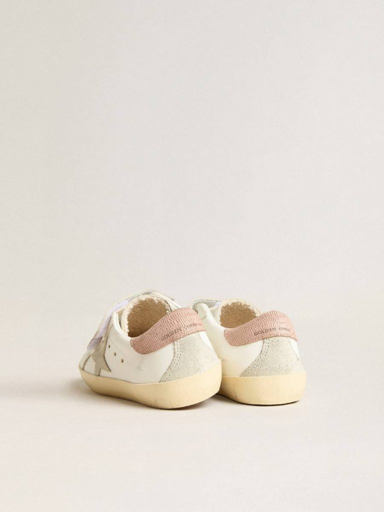 Junior Old School In Leather With Gray Suede Star And Old Rose Heel Tab Little Girls (1-3 Years) Kids Golden Goose - 5