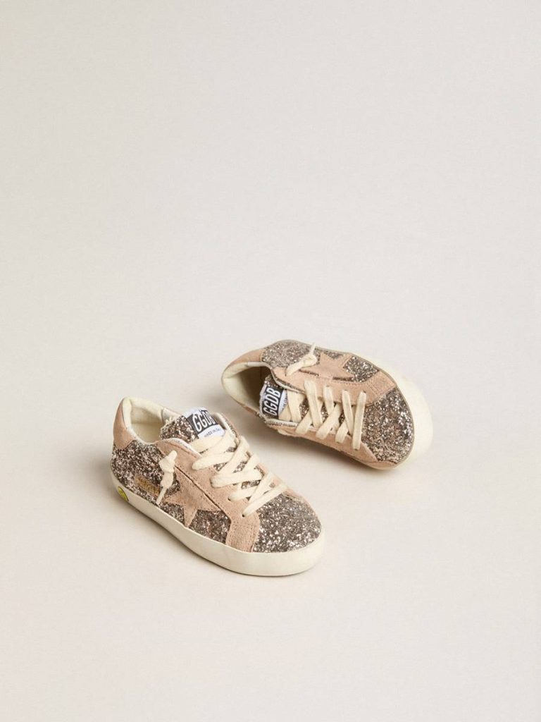 Junior Super-Star In Glitter With Suede Star And Heel Tab Kids Little Girls (1-3 Years) Golden Goose - 2