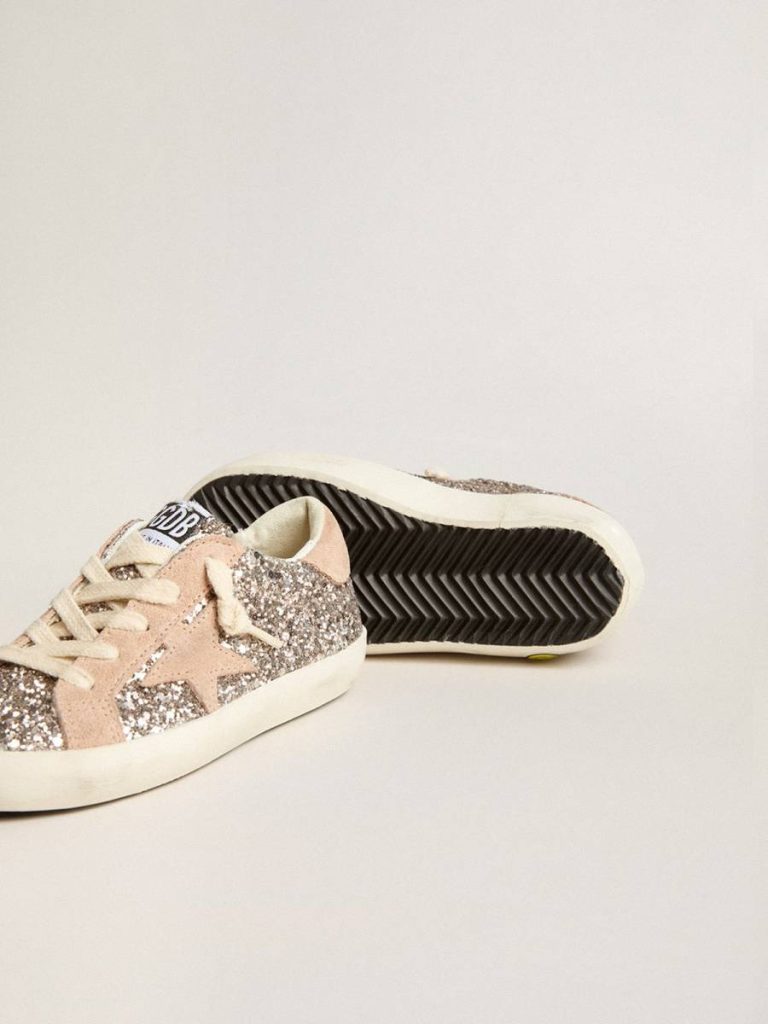 Junior Super-Star In Glitter With Suede Star And Heel Tab Kids Little Girls (1-3 Years) Golden Goose - 4