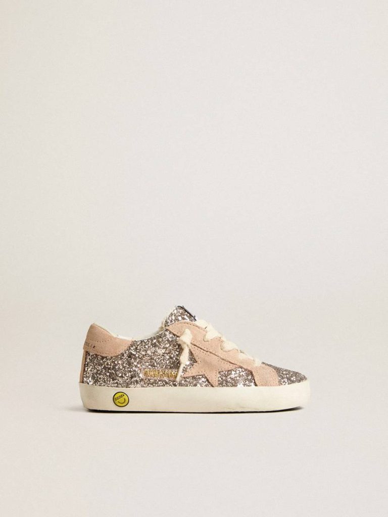 Junior Super-Star In Glitter With Suede Star And Heel Tab Kids Little Girls (1-3 Years) Golden Goose - 1