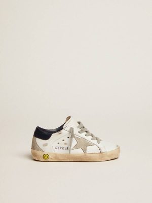 Junior Super-Star With Gray Suede Star And Blue Heel Tab White Little Boys (1-3 Years) Kids Golden Goose - 1