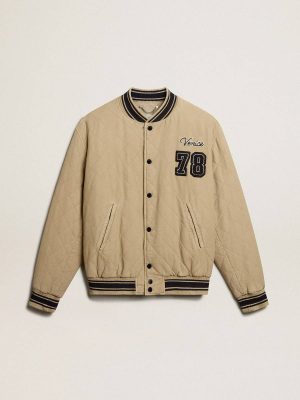 Khaki Men Coats & Jackets Golden Goose Khaki-Colored Quilted Cotton Bomber Jacket - 1