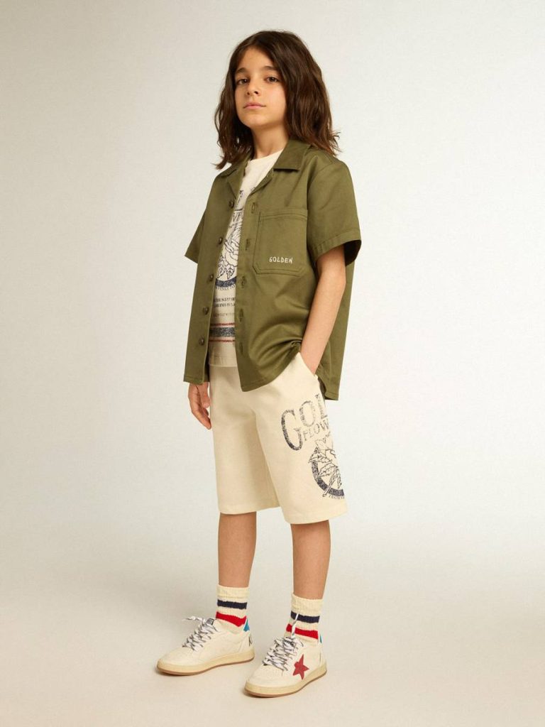 Kids Aged White Topwear Selection (4-12 Years) Golden Goose Cotton T-Shirt In Aged White With Faded Print At The Center - 3