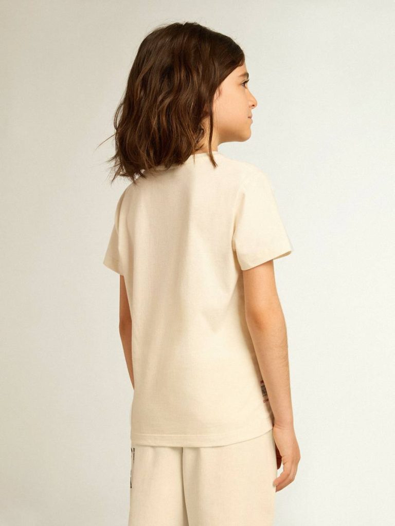 Kids Aged White Topwear Selection (4-12 Years) Golden Goose Cotton T-Shirt In Aged White With Faded Print At The Center - 4