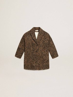 Kids Animal Print Topwear Selection (4-12 Years) Golden Goose Girls’ Single-Breasted Coat In Wool With Jacquard Animal Print - 1