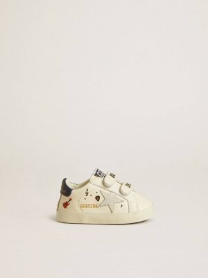 Kids Baby School In Nappa Leather With Musical Print And White Suede Star Newborns Golden Goose - 1