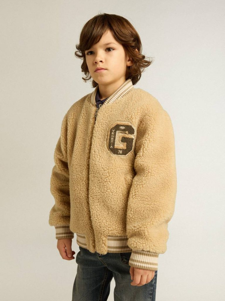 Kids Beige Fleece Bomber Jacket Golden Goose Topwear Selection (4-12 Years) Kids Beige - 2