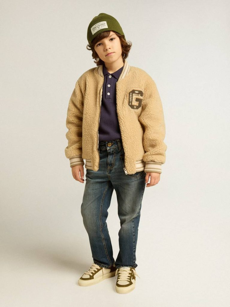 Kids Beige Fleece Bomber Jacket Golden Goose Topwear Selection (4-12 Years) Kids Beige - 3