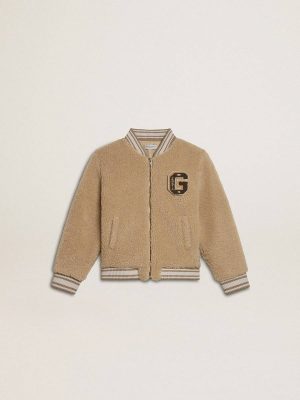 Kids Beige Fleece Bomber Jacket Golden Goose Topwear Selection (4-12 Years) Kids Beige - 1