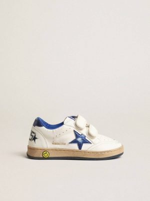 Kids Boys (4-10 Years) Ball Star Young With Blue Metallic Leather Star And Heel Tab Golden Goose - 1