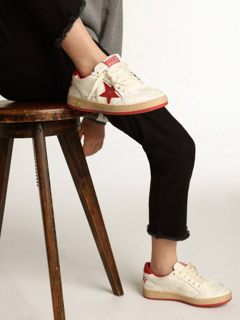 Kids Boys (4-10 Years) Golden Goose Ball Star Young In Nappa With Red Leather Star And Heel Tab - 3