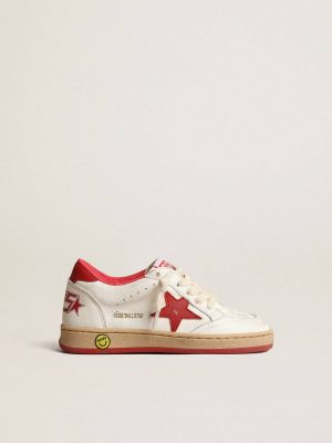 Kids Boys (4-10 Years) Golden Goose Ball Star Young In Nappa With Red Leather Star And Heel Tab - 1