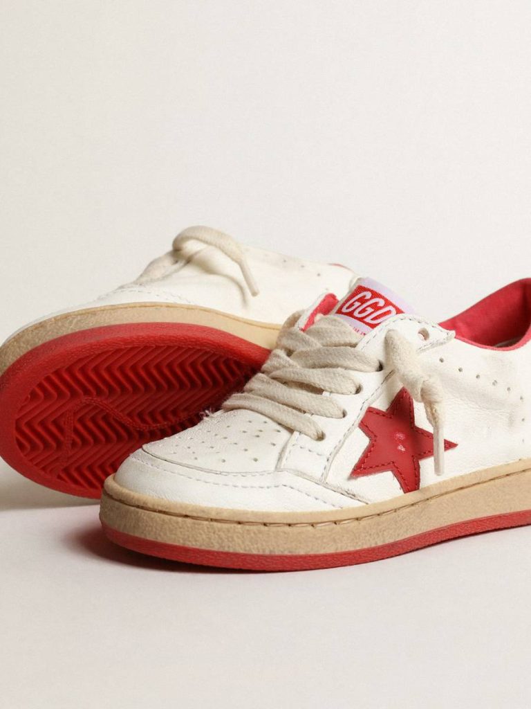 Kids Boys (4-10 Years) Golden Goose Ball Star Young In Nappa With Red Leather Star And Heel Tab - 4
