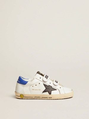 Kids Boys (4-10 Years) White Young Old School With Black Snake Print Leather Star And Blue Heel Golden Goose - 1