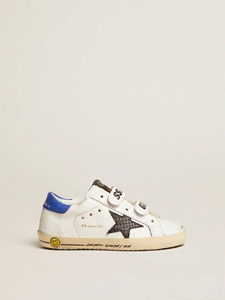 Kids Boys (4-10 Years) White Young Old School With Black Snake Print Leather Star And Blue Heel Golden Goose - 1