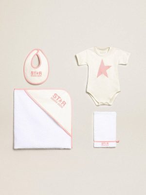 Kids Gift Set In White With Pink Trim And Logo Newborns Golden Goose White And Milk White - 1