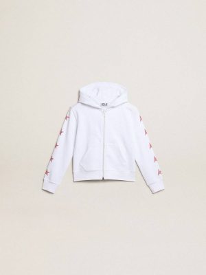 Kids Girls’ Zip-Up Sweatshirt In White With Glitter Stars On The Sleeves Topwear Selection (4-12 Years) White Golden Goose - 1
